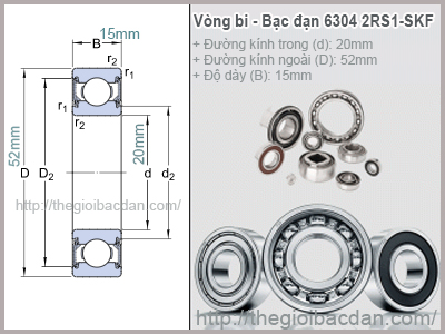 Bạc đạn xe máy 6304 2RS1 SKF dùng cho Tay dên Dream, Wave, ViVa